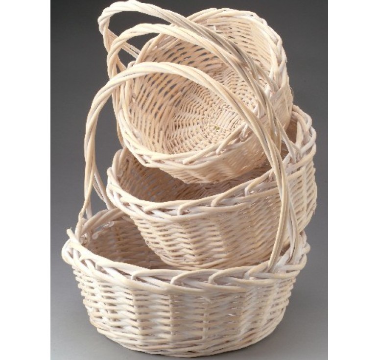 Set of 3 Round Willow Baskets -White Wash